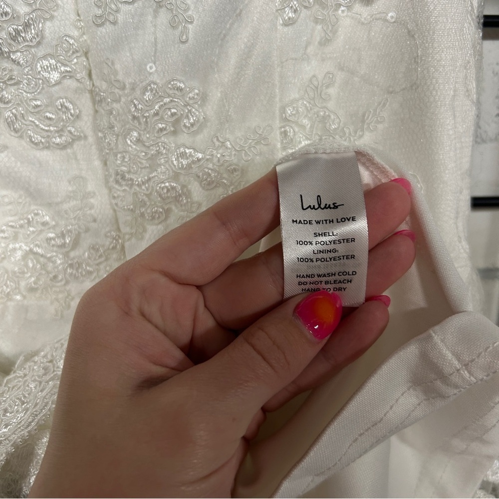 Lulu’s Avid Admiration White Embroidered Sequin Puff Sleeve Mini Dress - Picture 7 of 8